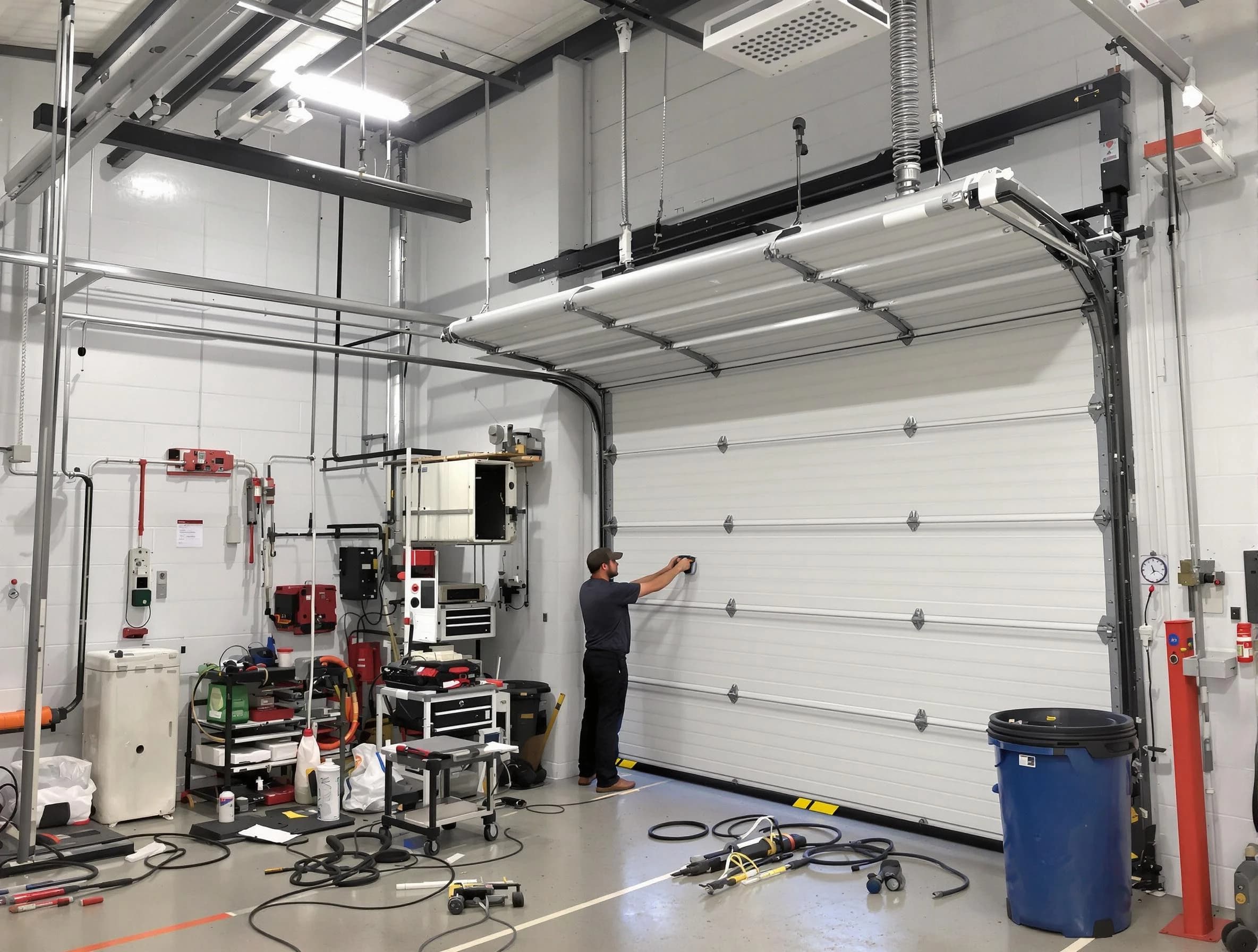 Orem Garage Door Repair certified technician performing commercial door repair at a Orem business facility