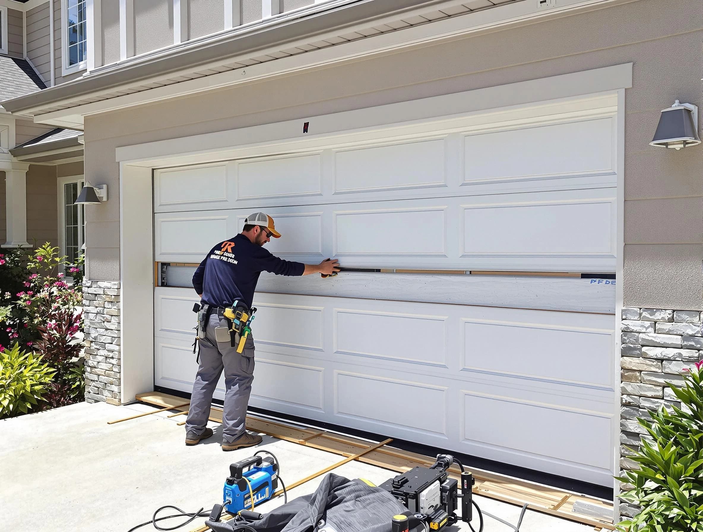 Orem Garage Door Repair team performing complete garage door replacement at Orem residence