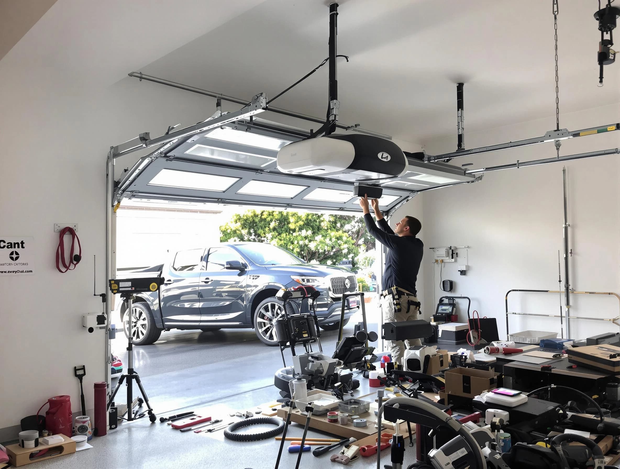 Orem Garage Door Repair specialist installing smart garage door opener system in Orem home