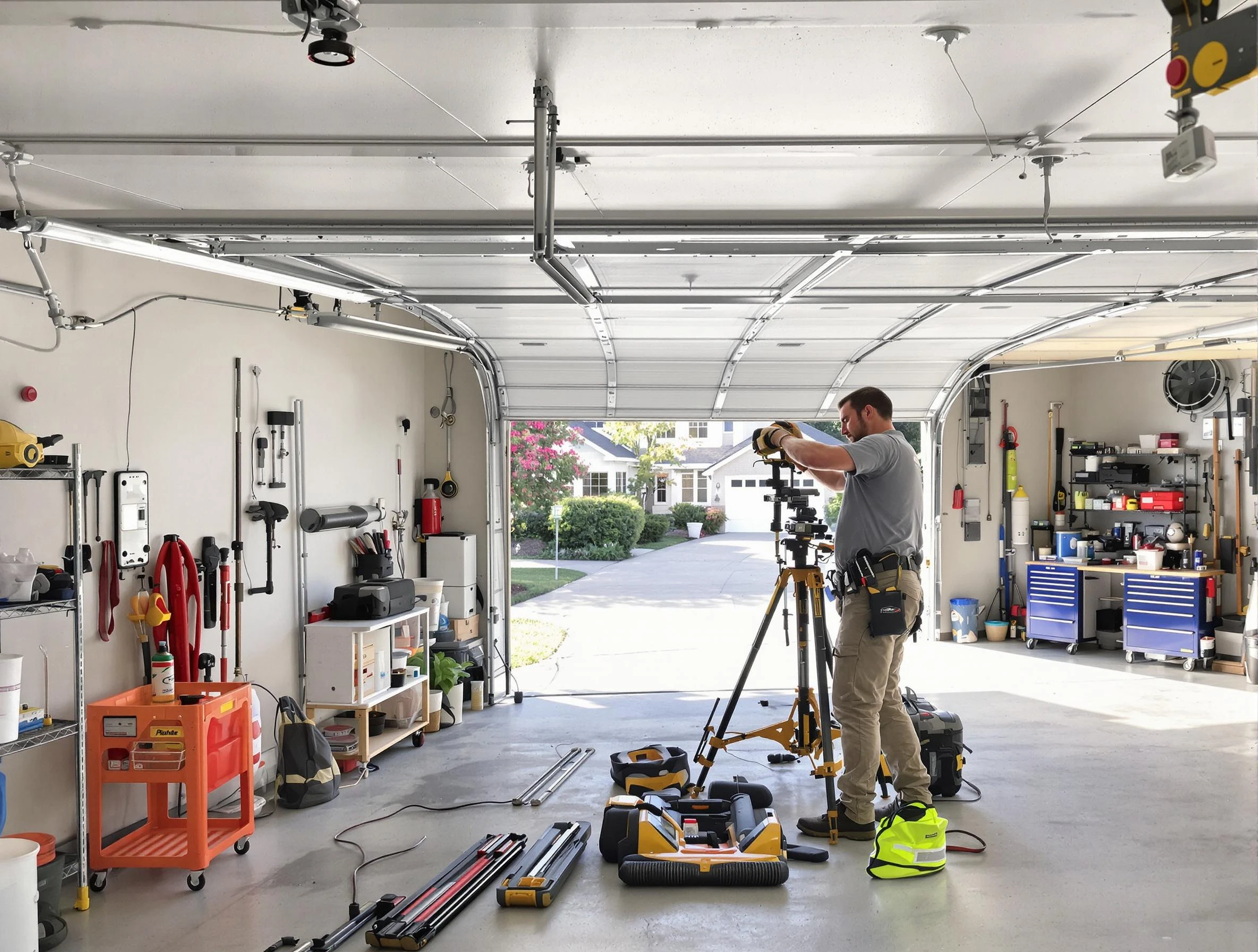 Orem Garage Door Repair specialist performing laser-guided track alignment in Orem
